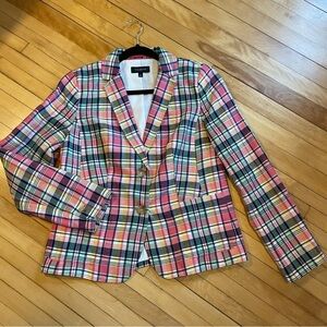 TALBOTS Madras Plaid Jacket Blazer Linen Cotton Lined Preppy Classic Career